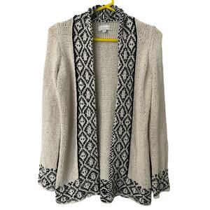 Lucky Brand Cream and Black Long Sleeve Open Front Knit Cardigan Size Small‎